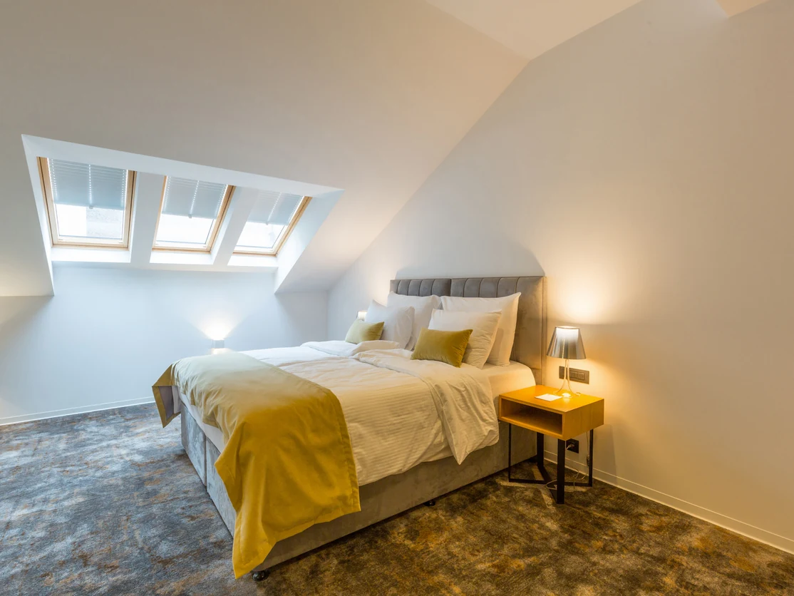 bedroom-painting-loft-sloped-white-ceiling-skylights-preston-rose-decor bedroom painting loft sloped white ceiling skylights preston rose decor