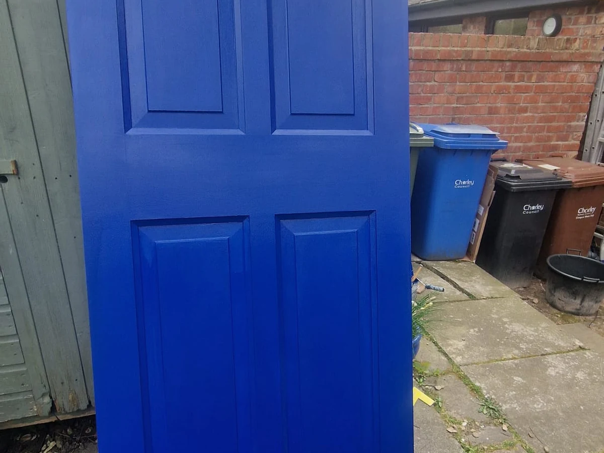 door painting blue finished completion preston rose decor 1