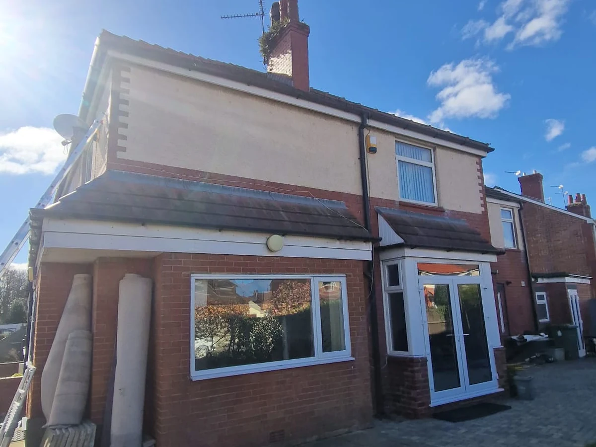 Home renovation exterior painting of brick extension in Preston by Rose Decor, professional decorators