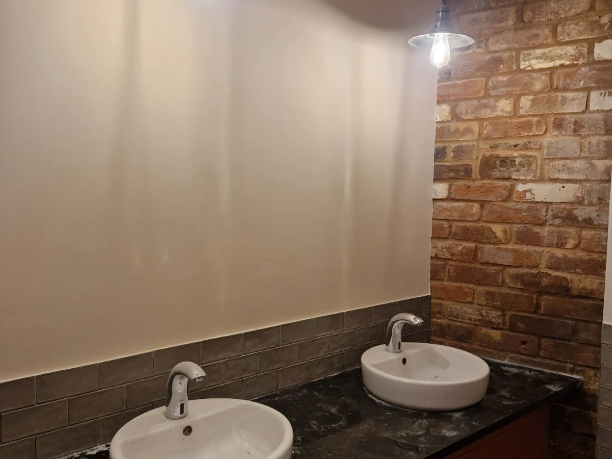 interior bathroom painting dark wainscot tile preston rose decor 1